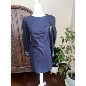 Talbots XS Bishop Sleeve 100% Cotton Shirt Dress Boho Navy Blue New with tags